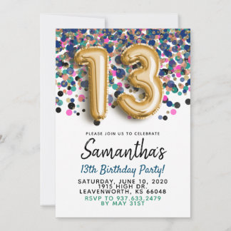 13. Geburtstag Gold Confetti Einladung