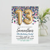 13. Geburtstag Gold Confetti Einladung (Stehend Vorderseite)