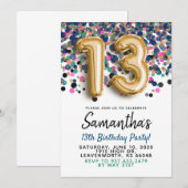 13. Geburtstag Gold Confetti Einladung (Vorne/Hinten)