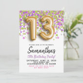 13. Geburtstag Gold Confetti Einladung (Stehend Vorderseite)