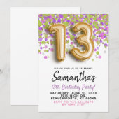 13. Geburtstag Gold Confetti Einladung (Vorne/Hinten)