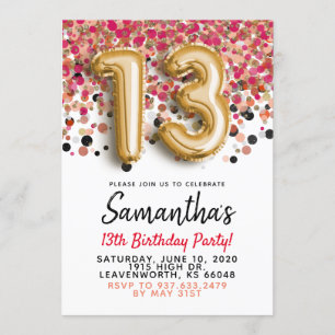 13. Geburtstag Gold Confetti Einladung