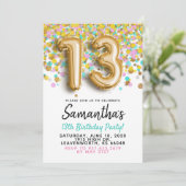 13. Geburtstag Gold Confetti Einladung (Stehend Vorderseite)