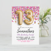 13. Geburtstag Gold Confetti Einladung (Stehend Vorderseite)