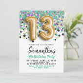 13. Geburtstag Gold Confetti Einladung (Stehend Vorderseite)