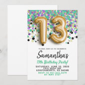 13. Geburtstag Gold Confetti Einladung (Vorne/Hinten)