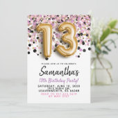 13. Geburtstag Gold Confetti Einladung (Stehend Vorderseite)