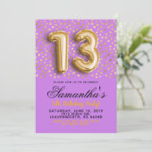 13. Geburtstag Gold Confetti Einladung (Stehend Vorderseite)