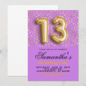 13. Geburtstag Gold Confetti Einladung (Vorne/Hinten)