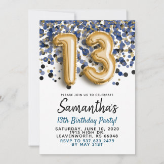 13. Geburtstag Gold Confetti Einladung