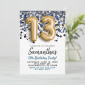 13. Geburtstag Gold Confetti Einladung (Stehend Vorderseite)