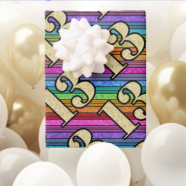 13. Geburtstag Gold Zahlen Rainbow Stripe Glitzer Geschenkpapier Set