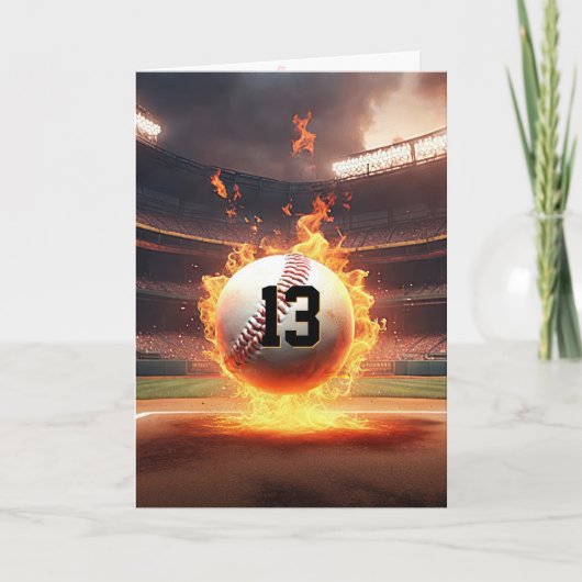13. Geburtstag im Baseball-Flaming Karte (Vorderseite)