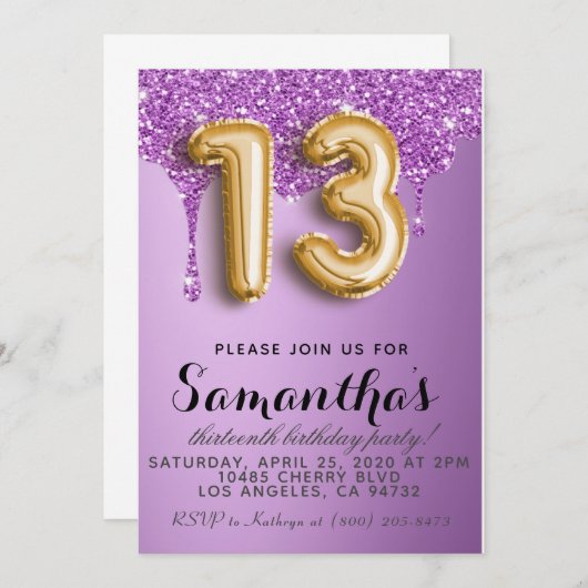 13. Geburtstag Imitate Glitzer Einladung (Vorne/Hinten)