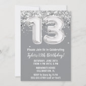 13. Geburtstag in Grau und Silber Einladung (Vorderseite)