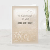 13. Geburtstag Junge Beige Vögel Karte (Vorderseite)