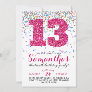 13. Geburtstag Konfetti-Einladung Einladung