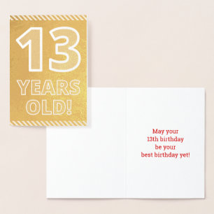 13. Geburtstag: kühl "13 JAHRE ALT!" Gold Foil Car Folienkarte