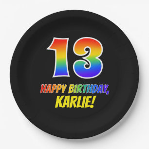 13. Geburtstag: kühl, Spaß, einfach, Regenbogen 13 Pappteller