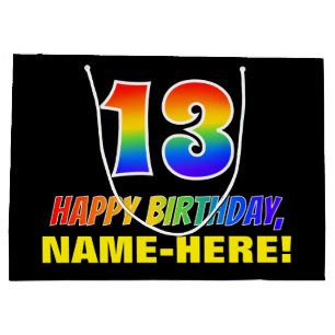 13. Geburtstag: kühl, Spaß, einfach, Regenbogen Große Geschenktüte