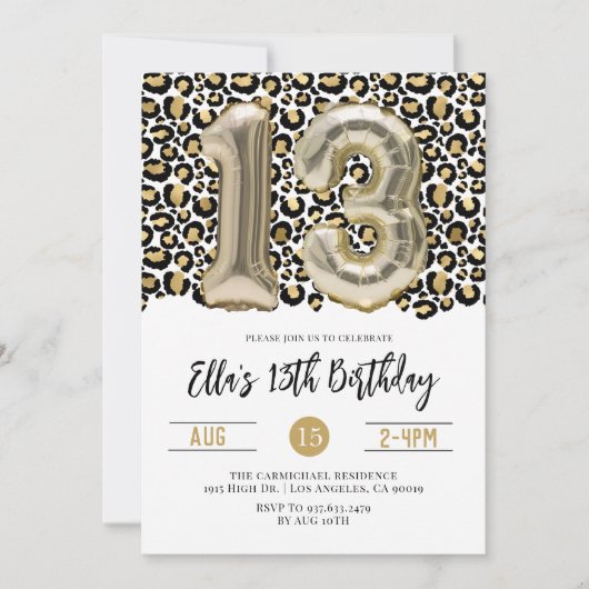 13. Geburtstag Leopard Tierdruckaufforderung Einladung (Vorderseite)