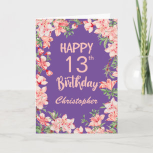 13. Geburtstag Lila Pink Peach Aquarell Floral Karte