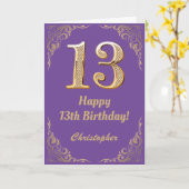 13. Geburtstag Lila und Gold Glitzer Frame Karte (Gelbe Blume)