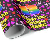 13. Geburtstag: Loving Hearts Pattern, Regenbogen  Geschenkpapier (Rolleneckpunkt)
