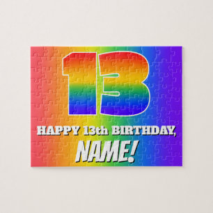13. Geburtstag — mehrfarbiges Regenbogenmuster "13 Puzzle