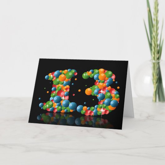 13. Geburtstag mit Zahlen aus Kugeln gebildet Karte (Vorderseite)