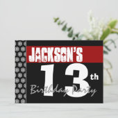 13. Geburtstag modern für Jungen-rotes weißes Einladung (Stehend Vorderseite)