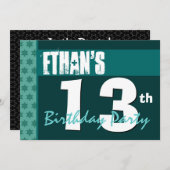 13. Geburtstag Moderne für ihn Green X208 Einladung (Vorne/Hinten)
