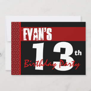 13. Geburtstag Moderne für ihn Red Black X207 Einladung
