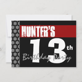 13. Geburtstag Moderne für ihn Red White Black G20 Einladung