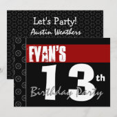 13. Geburtstag Moderne für ihn Red White Black G21 Einladung (Vorne/Hinten)