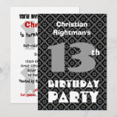 13. Geburtstag Moderner Teen Black Diamonds W702 Einladung (Vorne/Hinten)