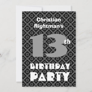 13. Geburtstag Moderner Teen Black Diamonds W702 Einladung