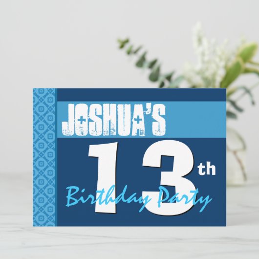 13. Geburtstag Modernes Blue X210 Einladung (Stehend Vorderseite)