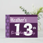 13. Geburtstag Modernes Lila X211 Einladung (Stehend Vorderseite)