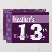 13. Geburtstag Modernes Lila X211 Einladung (Vorne/Hinten)