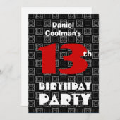13. Geburtstag Modernes Teen Schwarz-weißes Muster Einladung (Vorne/Hinten)