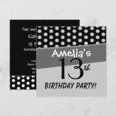 13. Geburtstag Niedliche Polka Dots für Mädchen Einladung (Vorne/Hinten)