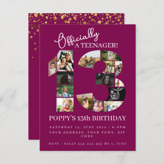 13. Geburtstag offiziell eine Teenager-Foto-Collag Einladungspostkarte