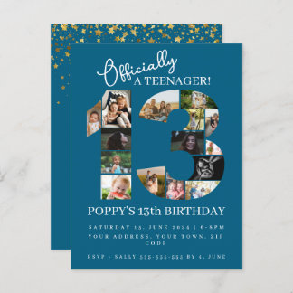 13. Geburtstag offiziell eine Teenager-Foto-Collag Einladungspostkarte
