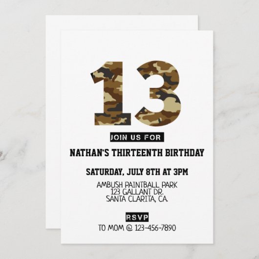 13. Geburtstag, Party, Armee, dreizehn, Geburtstag (Vorne/Hinten)