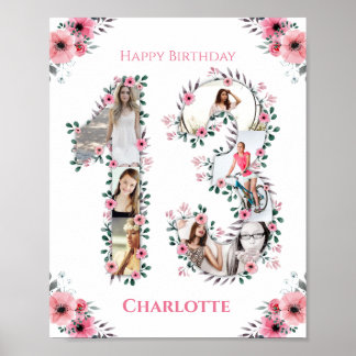 13. Geburtstag Pink Blume Girl FotoCollage Weiß Poster