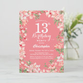 13. Geburtstag Pink Boho Botanische Blume Einladung (Stehend Vorderseite)
