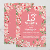13. Geburtstag Pink Boho Botanische Blume Einladung (Vorne/Hinten)