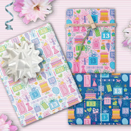 13. Geburtstag Pink Cake präsentiert Balloons Geschenkpapier Set