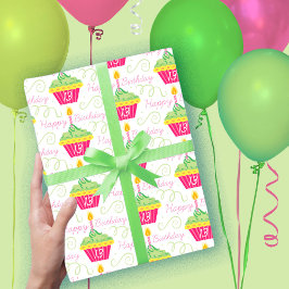 13. Geburtstag Pink Green Cupcakes Geschenkpapier Set
